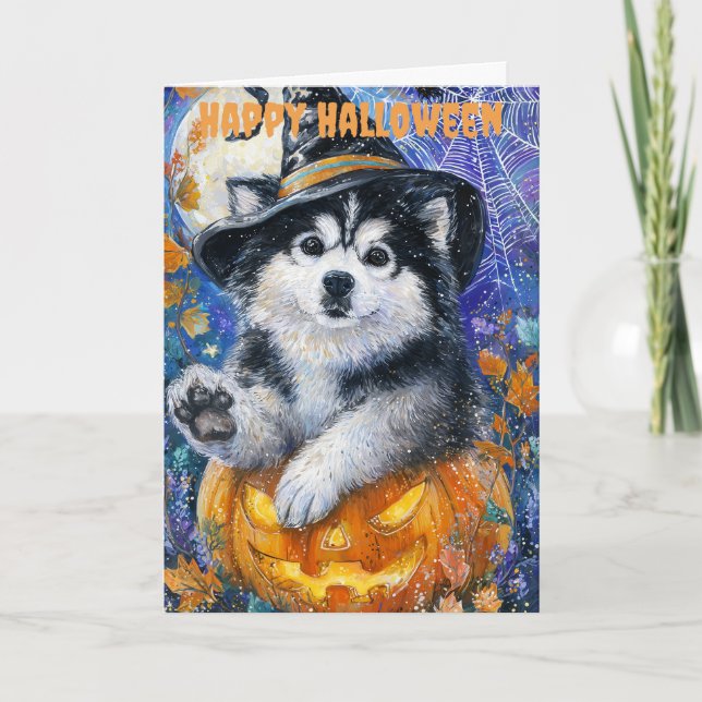 Cartão De Festividades Halloween Alaskan Malamute (Frente)
