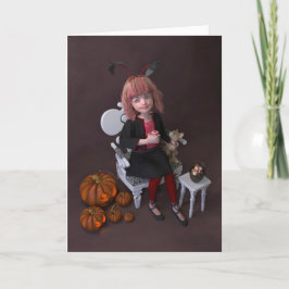 Cartão De Festividades Halloween. Comendo doces.