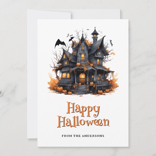 Cartão De Festividades Halloween Country House Pumpkins Ghost Card (Frente)