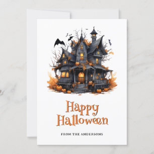 Cartão De Festividades Halloween Country House Pumpkins Ghost Card