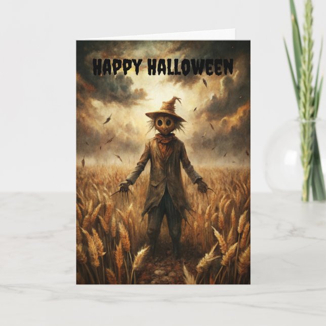 Cartão De Festividades Halloween Creepy Scarecrow (Frente)