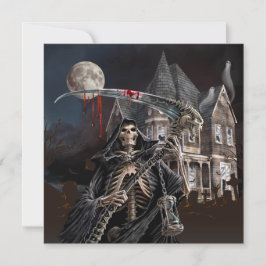 Cartão De Festividades Halloween Grim Reaper Haunted House