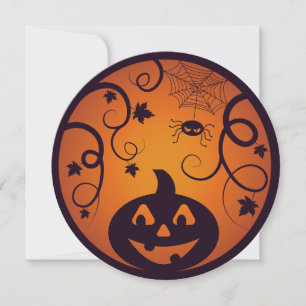 Cartão De Festividades Halloween Jack ou lanterna abóbora face e aranha