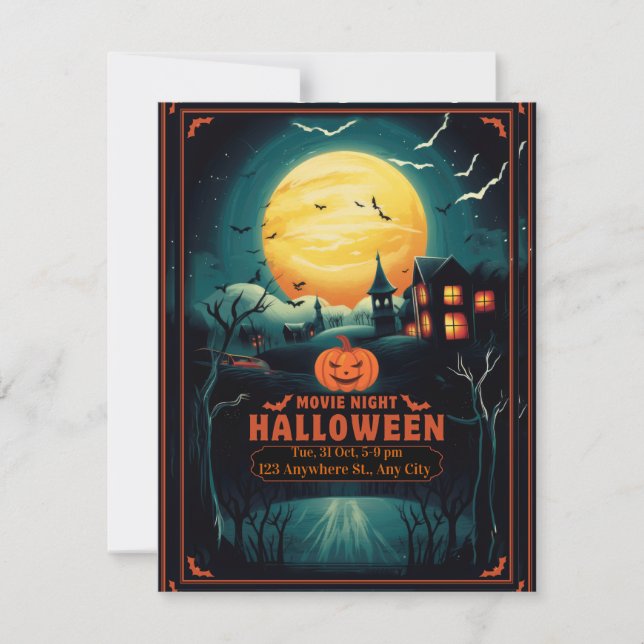 Cartão De Festividades Halloween Movie Night Poster (Frente)