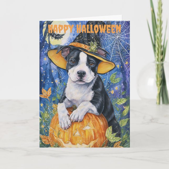 Cartão De Festividades Halloween Pitbull Dog (Frente)