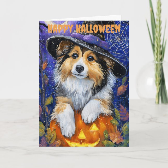 Cartão De Festividades Halloween Shetland Sheepdog Dog (Frente)