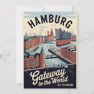 Cartão De Festividades Hamburgo Alemanha Retro Silhueta da Cidade Viagem