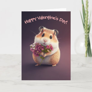 Cartão De Festividades Hamster Adorável com Flores para Dia de os namorad
