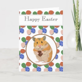 Cartão De Festividades Hamster de páscoa com Ovos de Chocolate Editáveis