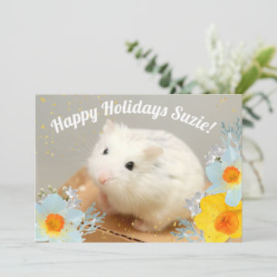 Cartão De Festividades Hamster Feliz de Férias com Flores Daffodil