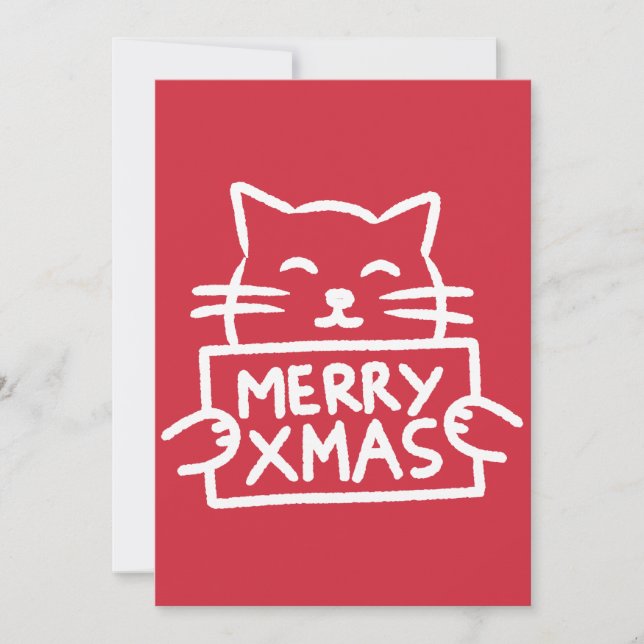 Cartão De Festividades Hand Drawn Cute Cat Merry Xmas (Frente)
