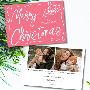 Cartão De Festividades Hand Drawn Holly Berry Bubblegum 2 Foto Natal