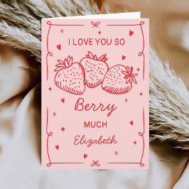 Cartão De Festividades Hand Drawn Strawberries I Love You Valentines Day