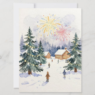 Cartão De Festividades Hand-Drawn Watercolor Winter Village Celebration 