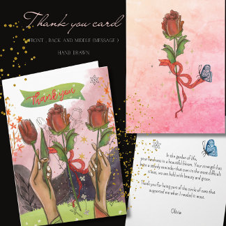 Cartão De Festividades Hand Painted Rose & Tulips Thank You Card