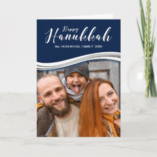 Cartão De Festividades Hanukkah Azul e Branco com sua Foto e Nome
