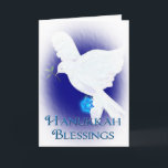 Cartão De Festividades Hanukkah Blessings<br><div class="desc">Esta é uma bela carta para enviar a amigos ou familiares em Hanukkah,  com um carregando branco de pomba,  um galho de oliveira e a estrela brilhante de David. Enquadrado em um estilo de vinheta embaçada com quadro externo.</div>