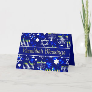 Cartão De Festividades Hanukkah Blessings Menorah Blue & Silver