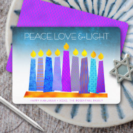 Cartão De Festividades Hanukkah Boho Candles Turquoise Peace Love Light