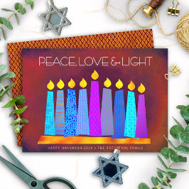 Cartão De Festividades Hanukkah Boho Padrão Vela Paz Amor Vermelho Claro