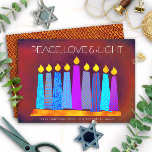 Cartão De Festividades Hanukkah Boho Padrão Vela Paz Amor Vermelho Claro
