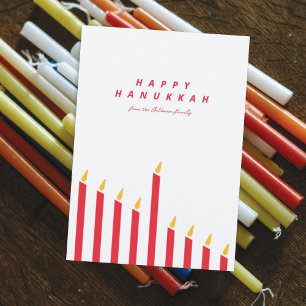 Cartão De Festividades Hanukkah Candle Moderno Minimalista Vermelho e Bra