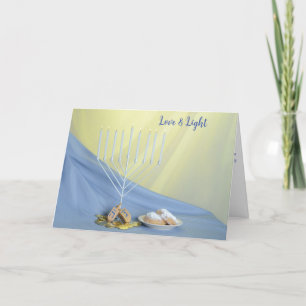 Cartão De Festividades Hanukkah Coins Dreidel Doughnut White Menorah