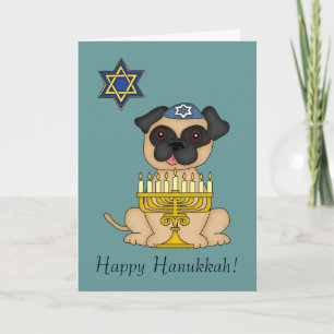 Cartão De Festividades Hanukkah-Cute Jewish Pug Dog