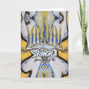 Cartão De Festividades Hanukkah De Todos Nós, Abstrato Menorah Painting