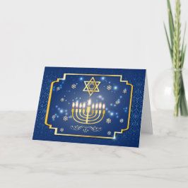 Cartão De Festividades Hanukkah decorativo azul e dourado