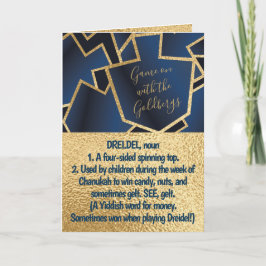 Cartão De Festividades Hanukkah define Dreidel Dourado e Marinho