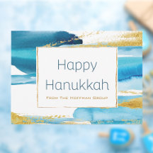 Hanukkah, Dourada Aquarela Azul Moderna