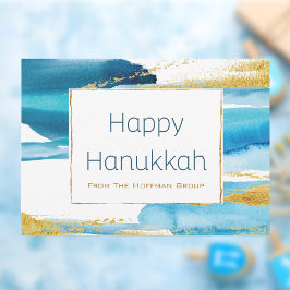 Cartão De Festividades Hanukkah, Dourada Aquarela Azul Moderna