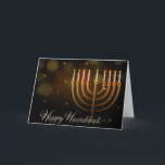 Cartão De Festividades Hanukkah Dourado Menorah Sparkles<br><div class="desc">Chanucá/Chanukah com uma menorah dourada com velas acesas em um chavão marrom e fundo cintilante.</div>
