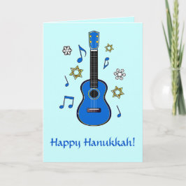 Cartão De Festividades Hanukkah feliz com Ukulele e estrelas