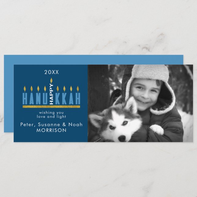 Cartão De Festividades Hanukkah | Feliz Hanukkah Menorah 1 Foto (Frente/Verso)