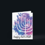 Cartão De Festividades Hanukkah feliz, Menorah, moderno Arte-Inspirado<br><div class="desc">Ilustração arte-inspirada moderna do menorah,  "Hanukkah feliz."</div>