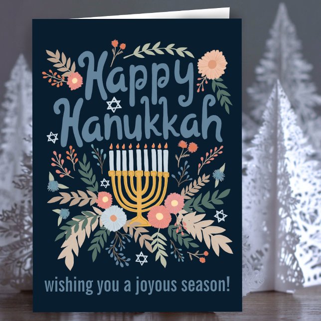 Cartão De Festividades Hanukkah FLorals CLIQUE de Arte desenhado à mão (Hanukkah FLorals Hand-drawn Art CUSTOM Holiday Card
)
