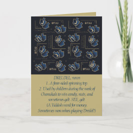 Cartão De Festividades Hanukkah Funny Dreidel Dourado e Azul