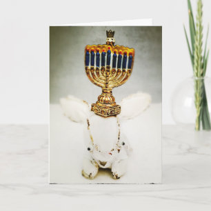 Cartão De Festividades Hanukkah Greeting Card - Aldo a Rabbit and Menorah