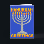 Cartão De Festividades HANUKKAH GREETINGS Card<br><div class="desc">This Hanukkah Greetings card pictures a lit Hanukkah menorah. Its bright colors will delight all who receive this Chanukah card.</div>