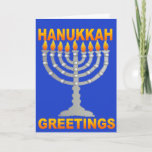 Cartão De Festividades HANUKKAH GREETINGS Card<br><div class="desc">This Hanukkah Greetings card pictures a lit Hanukkah menorah. Its bright colors will delight all who receive this Chanukah card.</div>