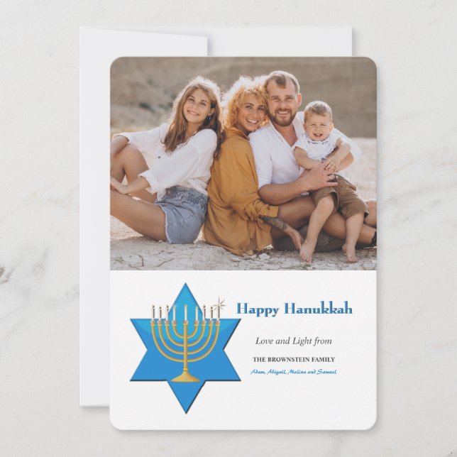 Cartão De Festividades Hanukkah Light and Love Photo Holiday Card (Frente)