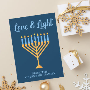 Cartão De Festividades Hanukkah Love & Light Custom Menorah Blue