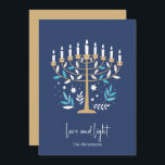 Cartão De Festividades Hanukkah Love & Light Floral Menorah Card<br><div class="desc">Chanucá Amor e Cartão Floral Claro Menorah. Personalize o texto personalizado acima. Você pode encontrar itens de coordenação adicionais na nossa coleção "Floral Hanukkah Menorah e Dreidel".</div>
