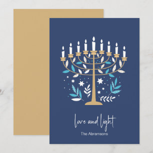 Cartão De Festividades Hanukkah Love & Light Floral Menorah Card