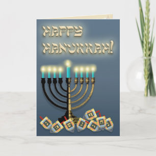 Cartão De Festividades Hanukkah Menorah e Dreidels