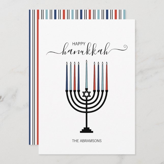 Cartão De Festividades Hanukkah Menorah Holiday Card (Frente/Verso)