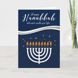 Cartão De Festividades Hanukkah Menorah no Tema Moderno Azul e Branco