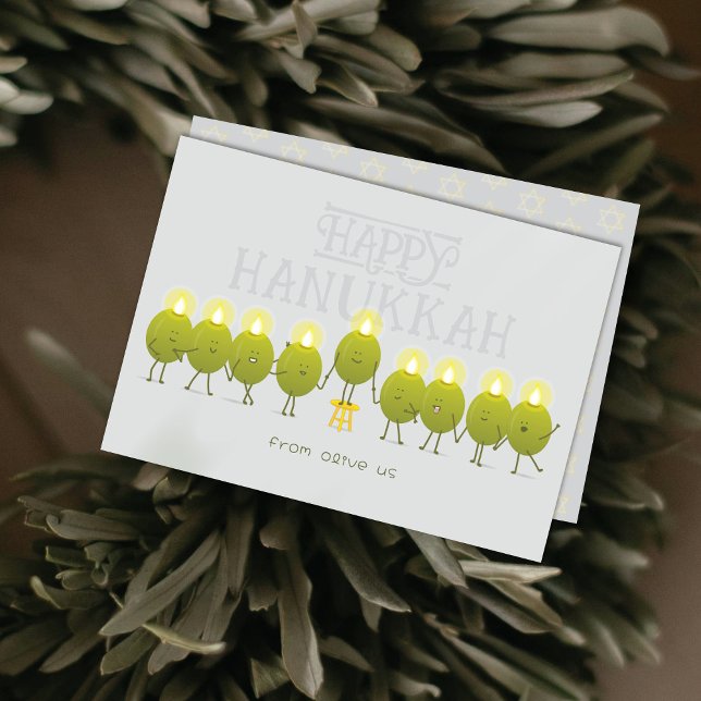 Cartão De Festividades Hanukkah Menorah Olives | Grupo de cinzas (Criador carregado)